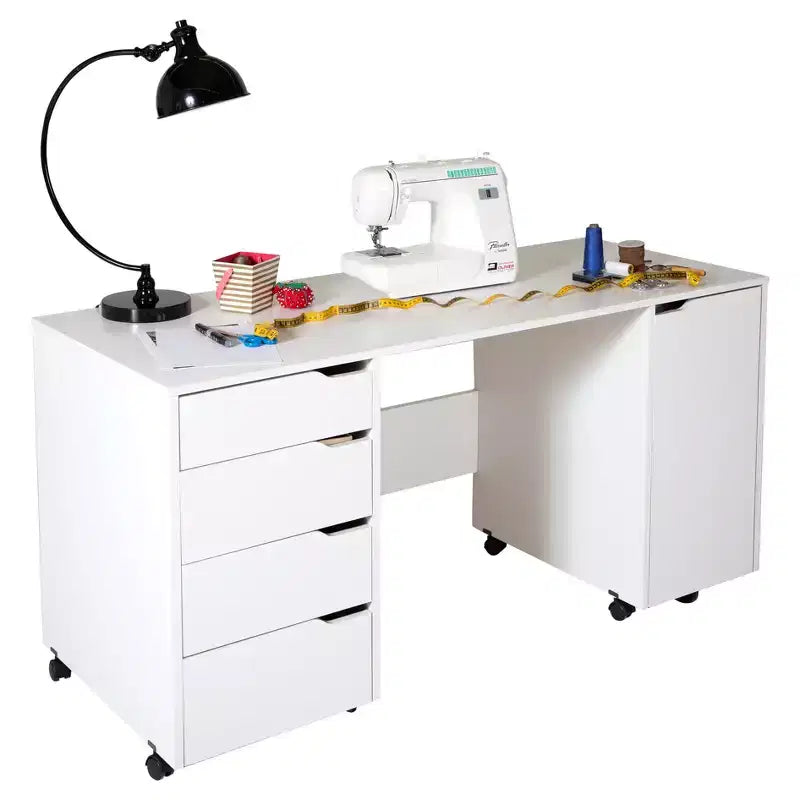 Crea Sewing Craft Table On Wheels White - South Shore