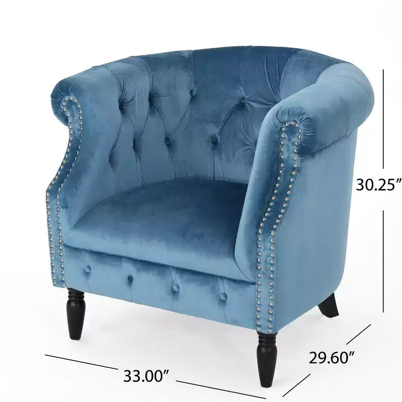 Contemporary Tufted Upholstered Club Chair with Nailhead Trim