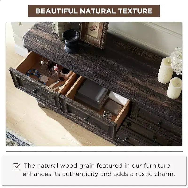 54 7-Drawer Dresser for Bedroom, Vintage Rustic Wide Chest of Drawers for Living Room & Hallway