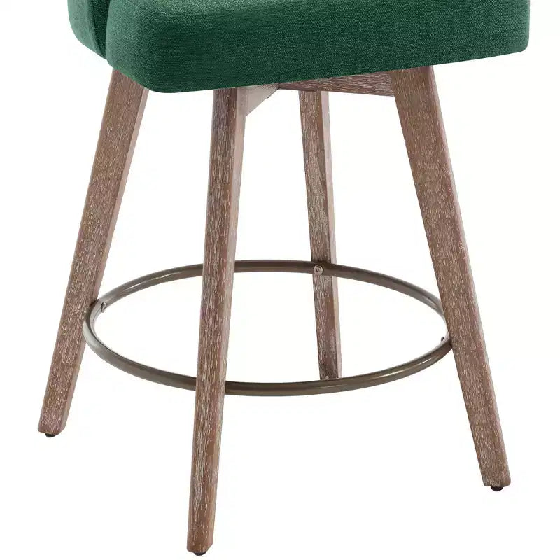 Lot de 4 tabourets de bar pivotants à hauteur de comptoir Bekrvio 26 po avec dossiers et pieds en bois, tabourets de bar rembourrés en tissu lin/similicuir pour îlot de cuisine