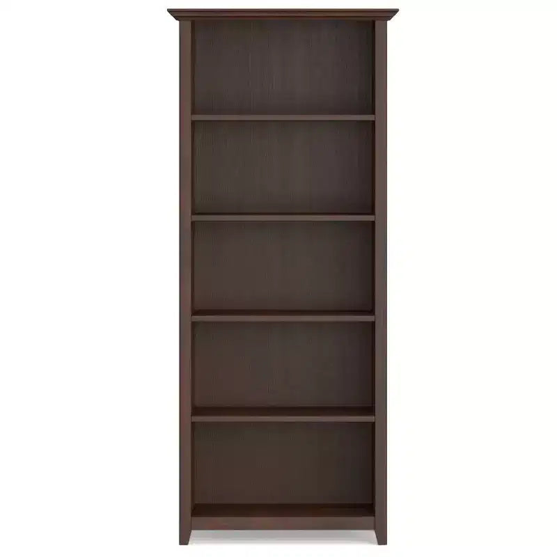 70 Five-Shelf Solid Wood Bookcase - Lacquered Pine, 4 Adjustable Shelves