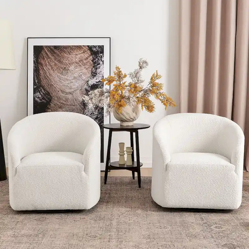 Fauteuil tonneau pivotant tapissé en tissu bouclé KINWELL 32 W (ensemble de 2)