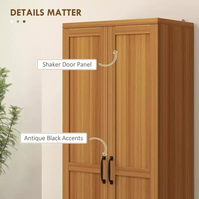 63 2-Door Kitchen Pantry, Freestanding Storage Cabinet with 5-tier Shelving and 2 Adjustable Shelves for Dining Room