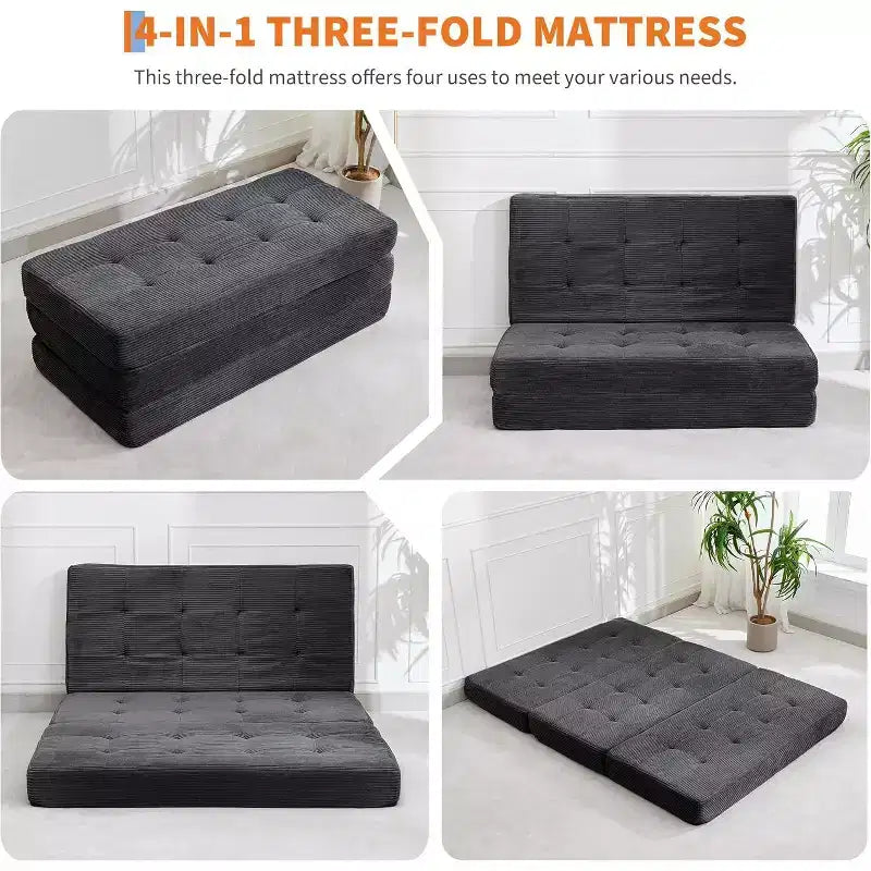 39x75 Tri-Fold Memory Foam Sofa Bed  6 Tufted Mattress