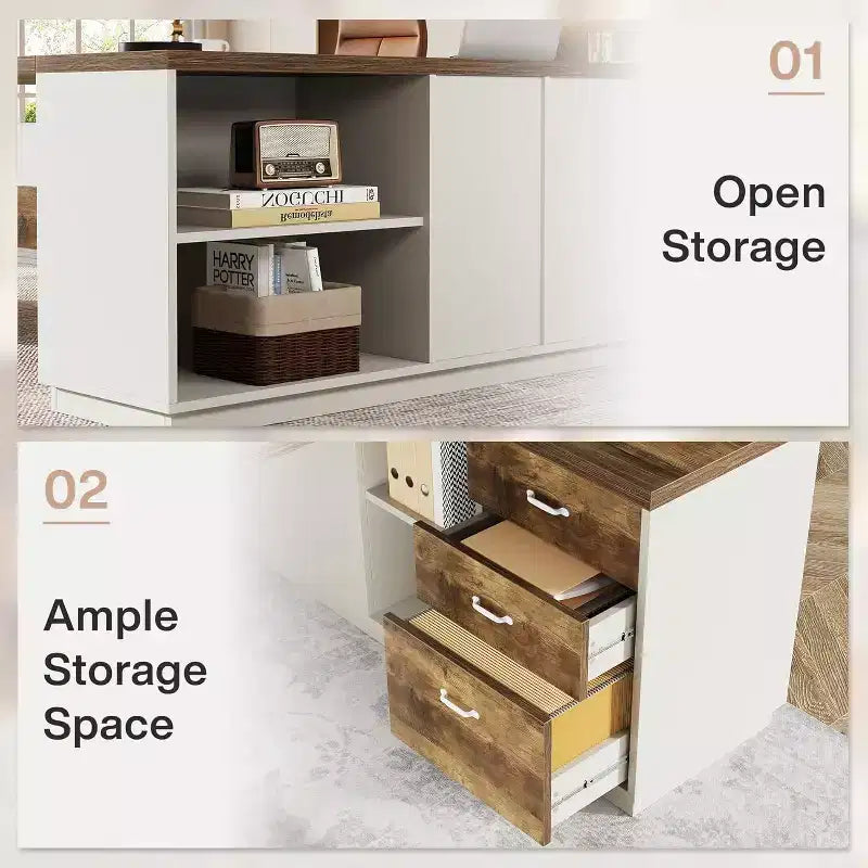 Lantine Modern 78 L-Shaped Executive Desk with Drawers and Lateral File Cabinet