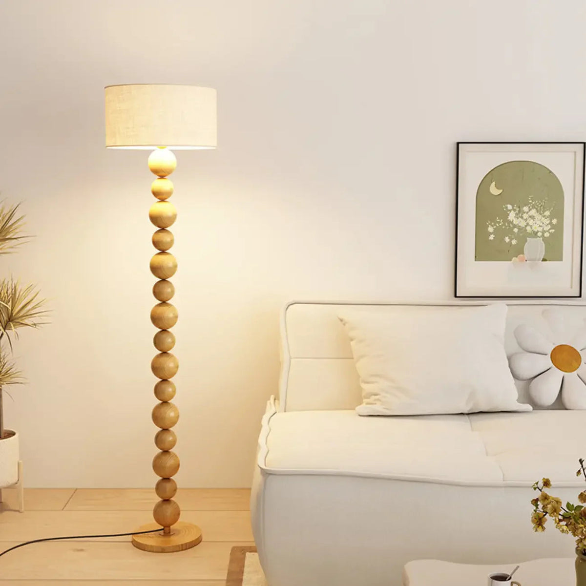 Decorative Modern Stacked Ball Floor Lamp with Fabric Shade