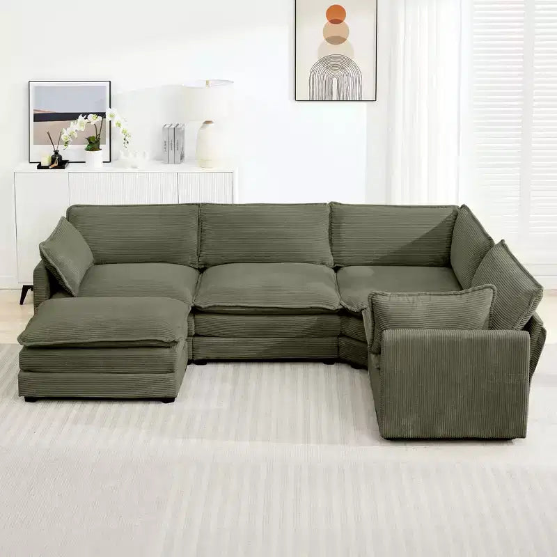 Modern 113.4D*79.13W Oversized Corduroy Modular 5-Seat Sectional Sofa Set with Ottoman U Shaped Sofa Couch with Corner Sofa,HYLEORY