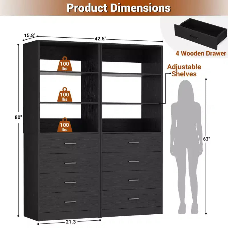 Closet Organizer System with Wood Drawers and Shelves