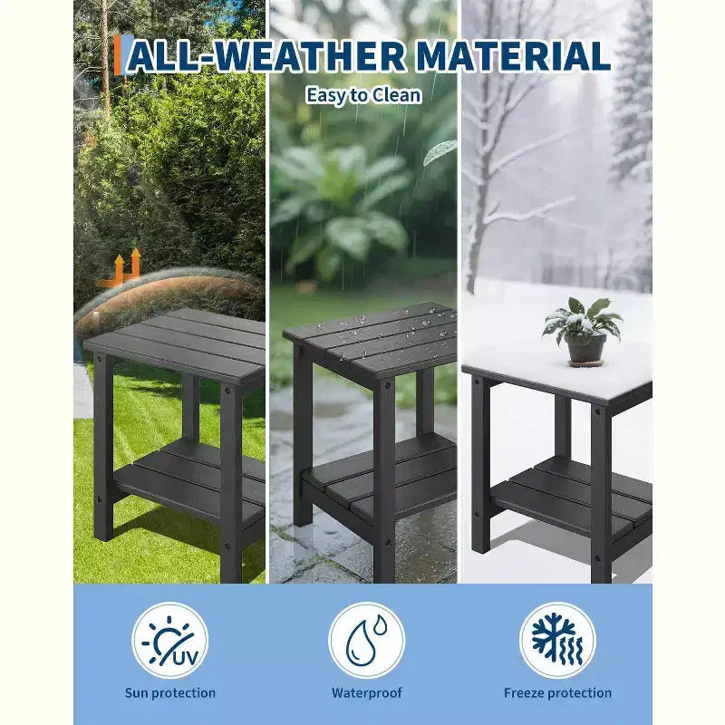 Folding Adirondack Chairs Set of 2 with Side Table, HDPE Plastic Wood Texture, 380lbs Capacity,Weather Resistant Outdoor Set for Patio, Deck,Fire Pit