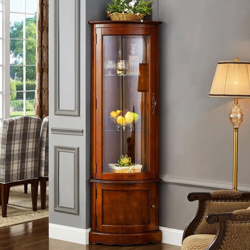 Classic Brown Rubberwood Corner Cabinet with Glass Door