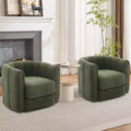 Modern 360 Swivel Barrel Accent Chair Set of 2  Soft-like Stuffed Fabric Upholstered  Green