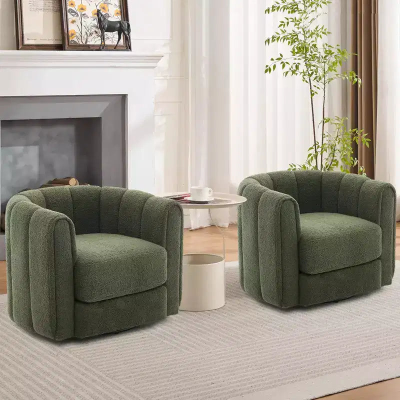 Modern 360 Swivel Barrel Accent Chair Set of 2  Soft-like Stuffed Fabric Upholstered  Green