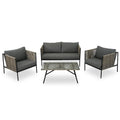 4 PCS Outdoor Rope Patio Set for 4 with Cushions and Glass Table