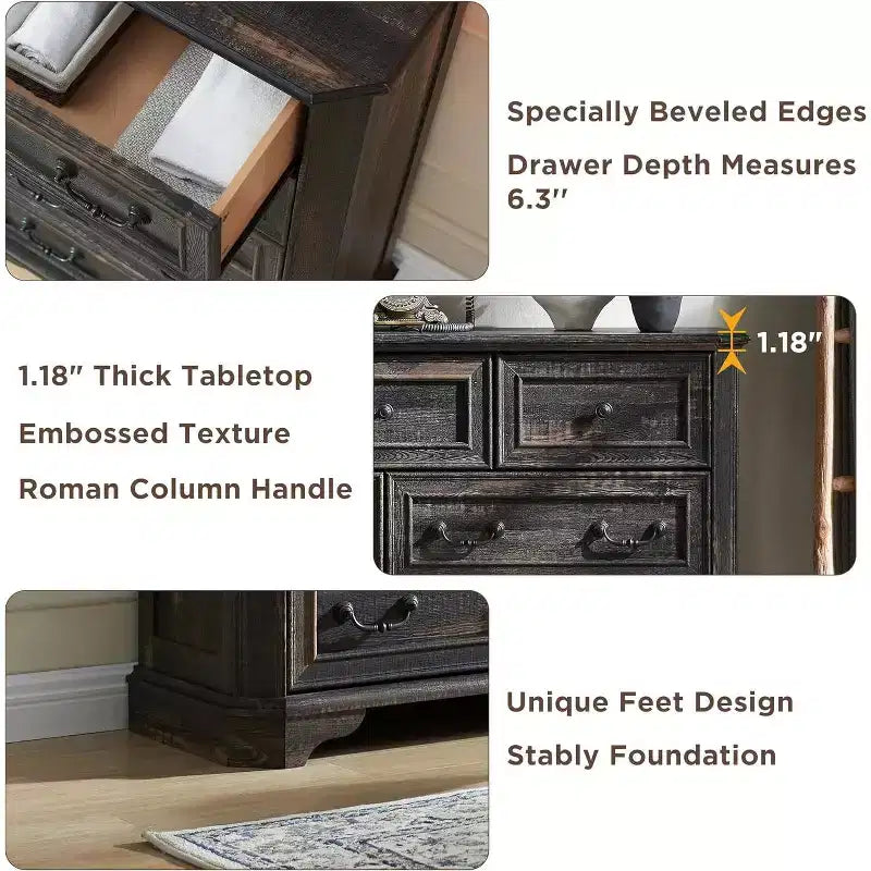 54 7-Drawer Dresser for Bedroom, Vintage Rustic Wide Chest of Drawers for Living Room & Hallway
