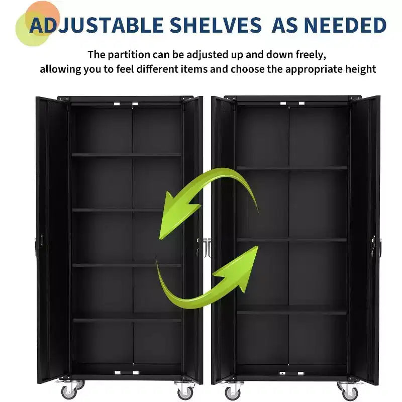 Garage Storage Cabinet with Wheels & Pegboard, 72 H Locking Metal Storage Cabinet with 2 Doors & 4 Adjustable Shelves for Garage Workshop