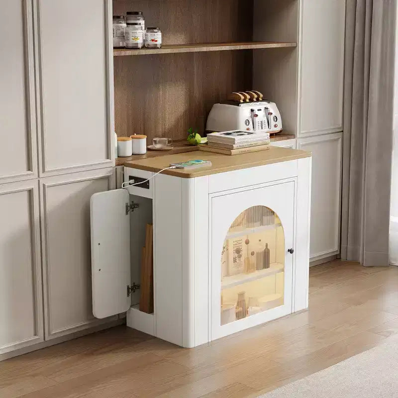 Whisen Extendable Dining Table, Mobile Rolling Island Table with 3 Removable Middle Leaves, Storage Cabinet