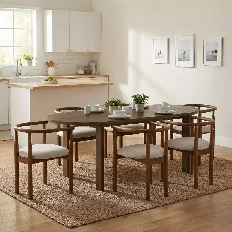 7pcs Oval Dining Table Set Dining Set for 6, 71 Large Family Kitchen Table Set with 6 Padded Dining Chairs, Walnut - Christopher Knight Home