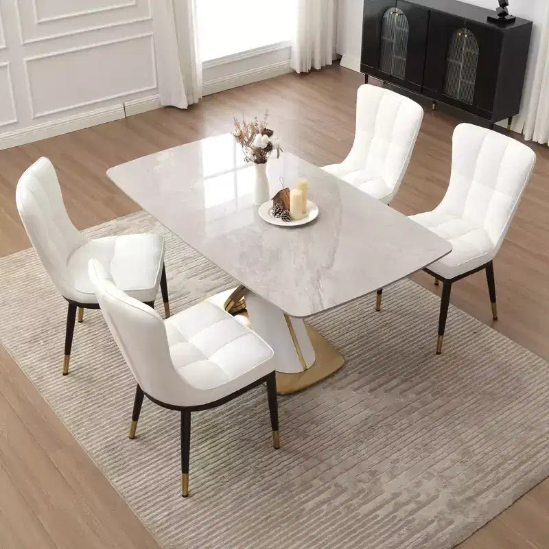 Bekrvio Dining Room Chairs Set of 6, Modern Upholstered Faux Leather Seat with High Back, Metal Legs, Armless Kitchen Chairs for Living Dinning Room