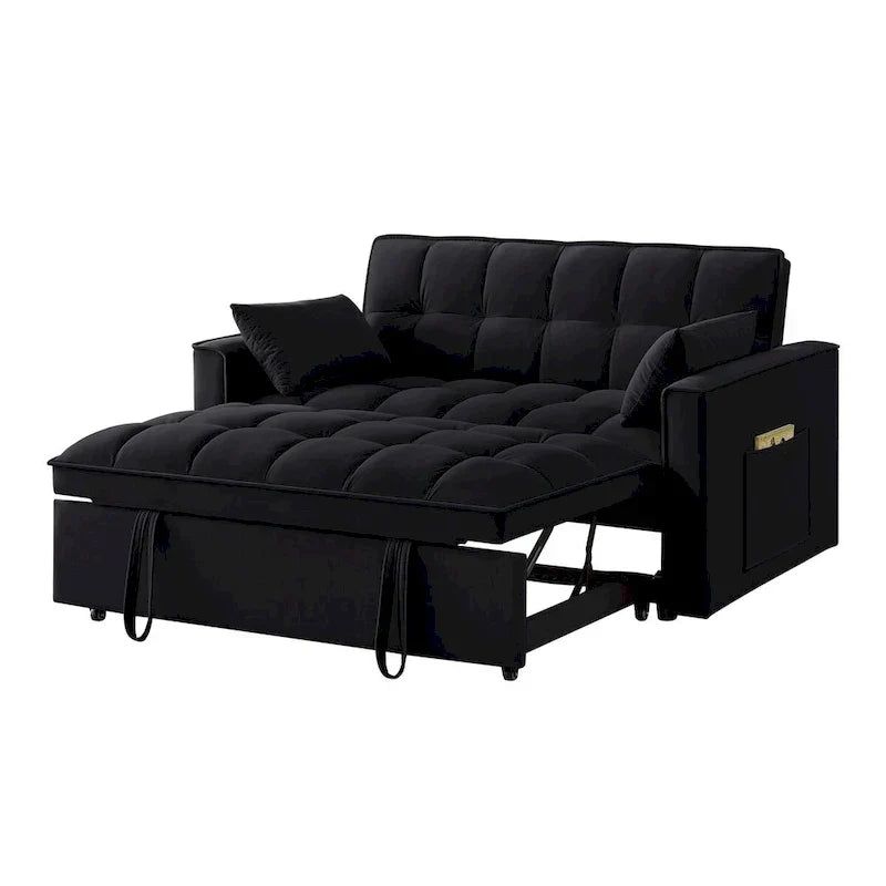 Canapé-lit convertible 4-en-1 – Causeuse en velours – Lit d'appoint avec dossier inclinable, 2 poches latérales