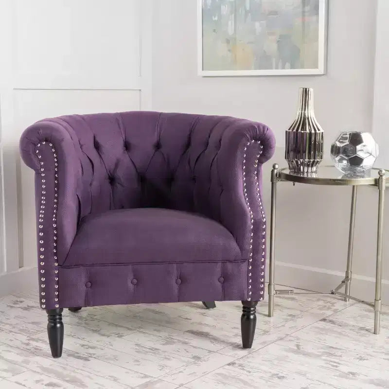 Contemporary Tufted Upholstered Club Chair with Nailhead Trim