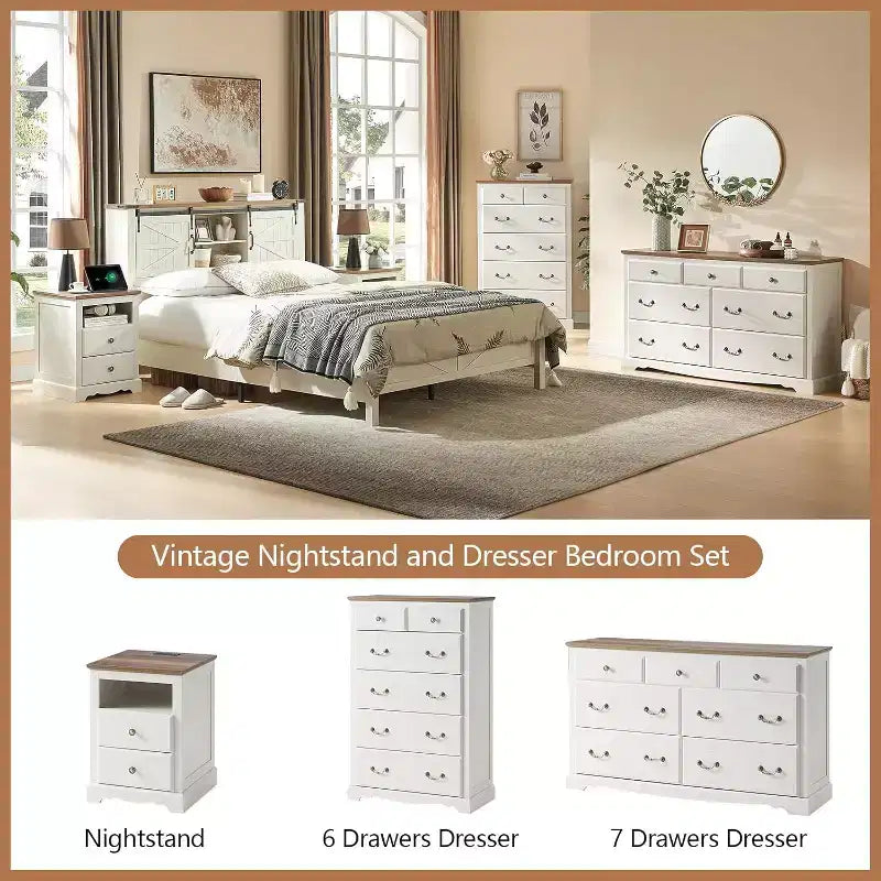AMERLIFE Drawer Dresser, Farmhouse Chest of Drawers with Vintage Metal Handle