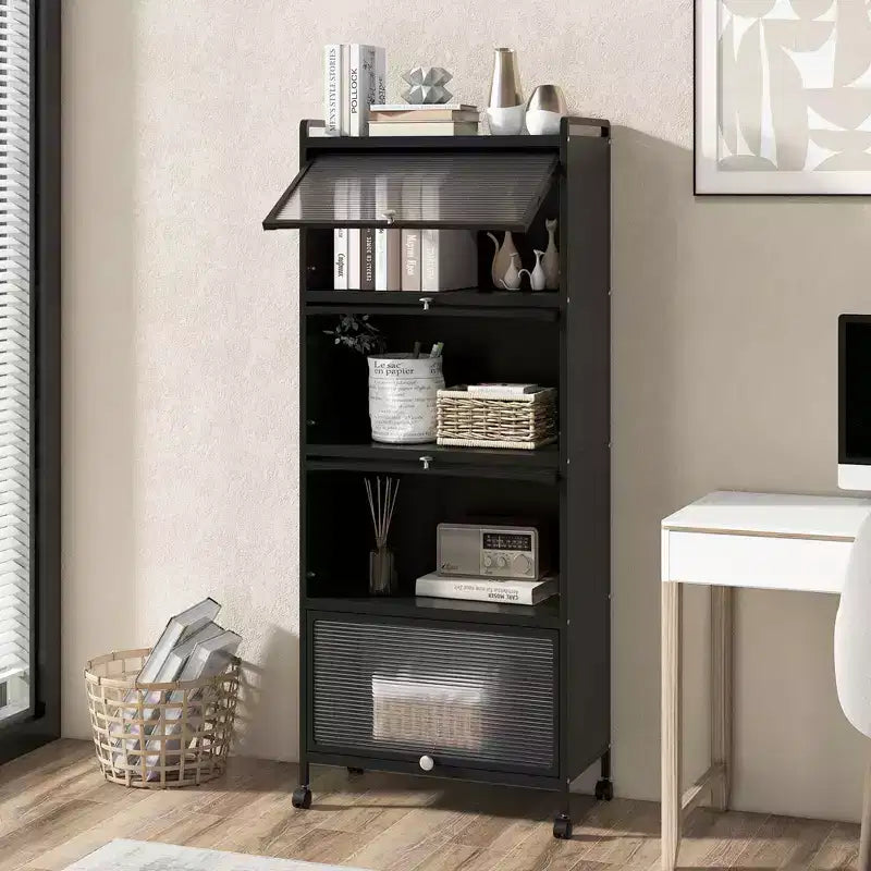 Costway 5-Tier Kitchen Bakers Rack Storage Cabinet Mobile Microwave Stand Flip-up Doors White/Black/Grey/Green