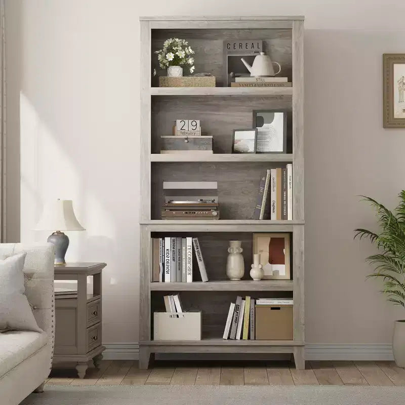 GustoWave 71 Tall Bookcase w/Adjustable Shelves 31.5in Width Wooden Bookshelf 5 Tier Farmhouse Bookshelves Vintage Bookcase