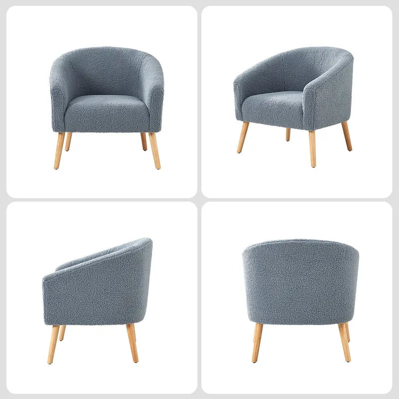 Sheila Modern 30 W Boucle Armchair with Solid Wood Legs Set of 2 by HULALA HOME