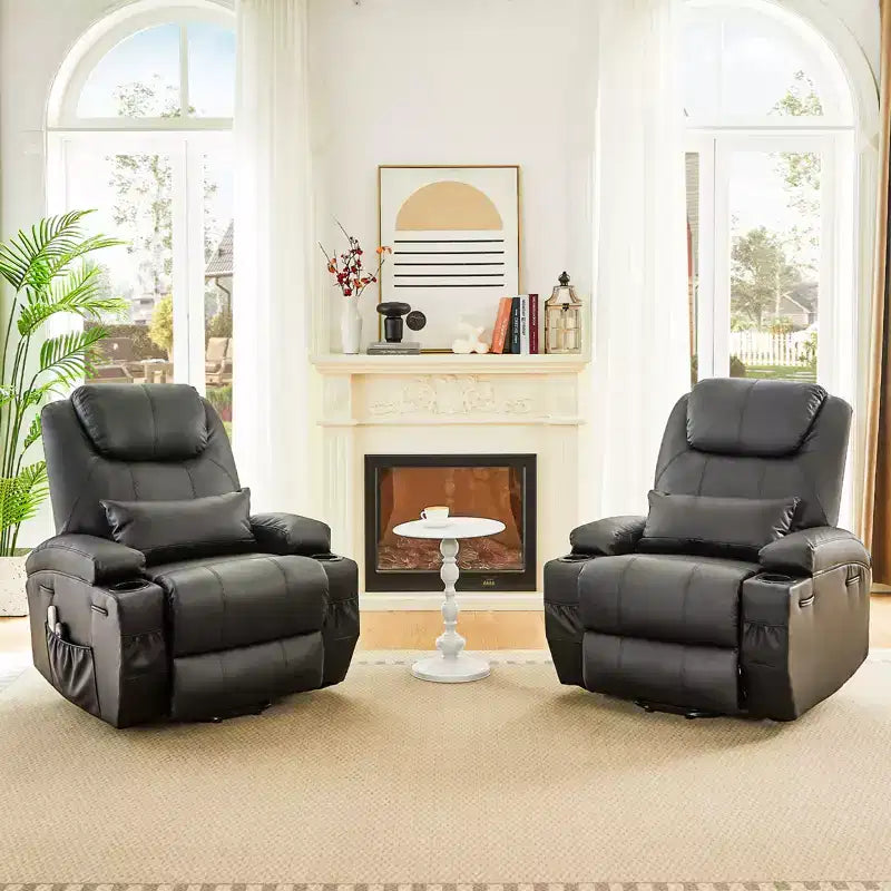 Bestier 34.6 Electric Power Lift Asist Recliner Chair with Massage and Heat, Fax Leather Reclining Chair with Side Pockets & Cup Holders
