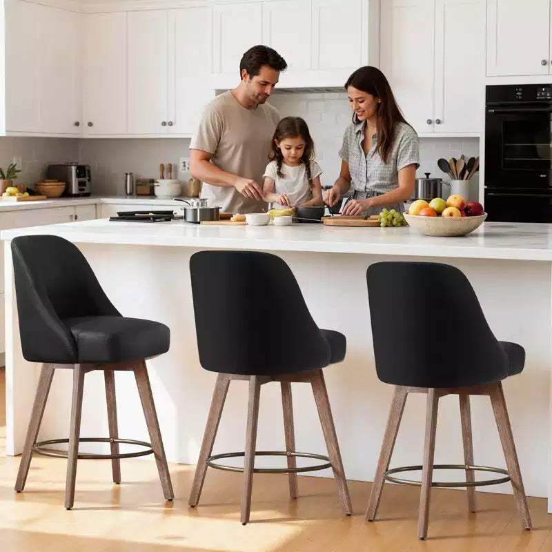 Lot de 4 tabourets de bar pivotants à hauteur de comptoir Bekrvio 26 po avec dossiers et pieds en bois, tabourets de bar rembourrés en tissu lin/similicuir pour îlot de cuisine