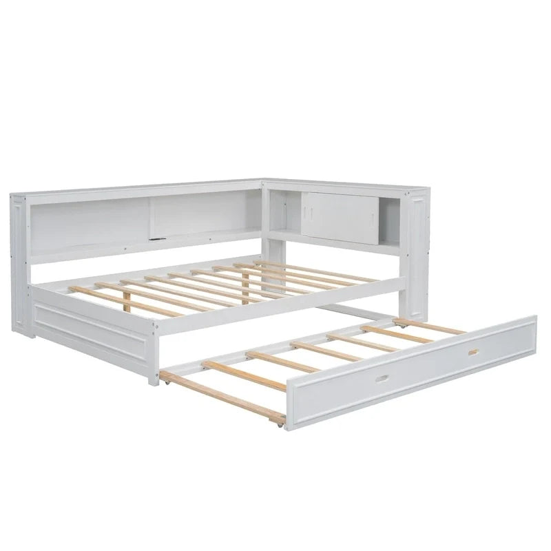 Lit de repos double avec étagères, chargement USB, lumières LED et lit gigogne simple