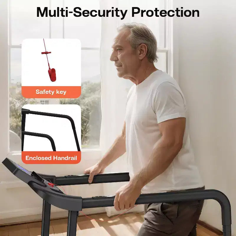 Foldable Walking Pad Treadmill for Seniors, Safe Stable Design with Long Handrail, Large LED Display, 300Lbs Weight Capacity