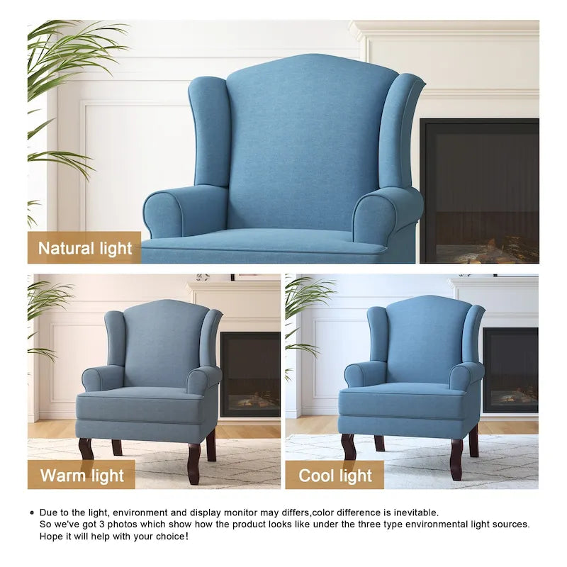 2 fauteuils d'appoint à dossier haut traditionnels, revêtus de tissu
