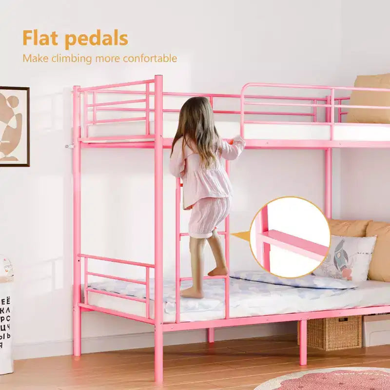 Karl Home Twin Over Twin Steel Bunk Bed Frame Ladder Bedroom Dorm Room for Kids Adult Children