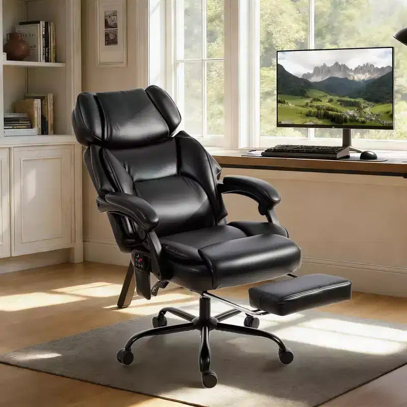 HOMCOM High Back Vibration Massage Office Chair, Heated Reclining Computer Chair with Footrest, Adjustable Headrest
