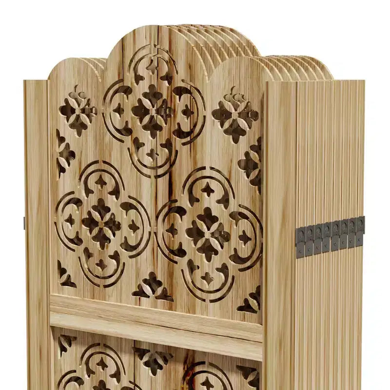 Carved Room Divider Folding Screen Room Divider with Copper Coin Pattern for Home Office Garden Terrace Paulownia Wood