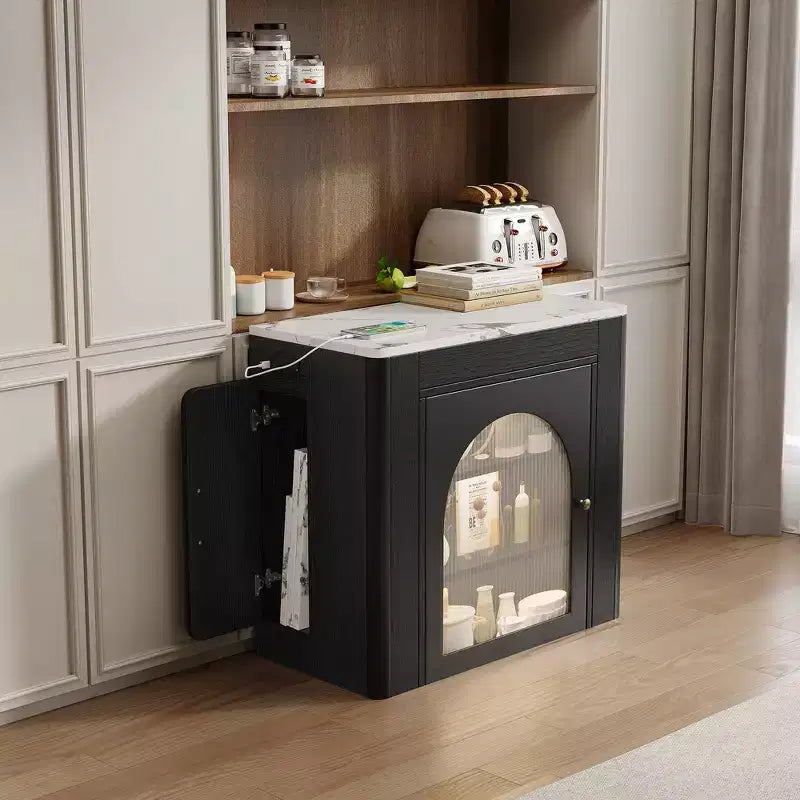 Whisen Extendable Dining Table, Mobile Rolling Island Table with 3 Removable Middle Leaves, Storage Cabinet