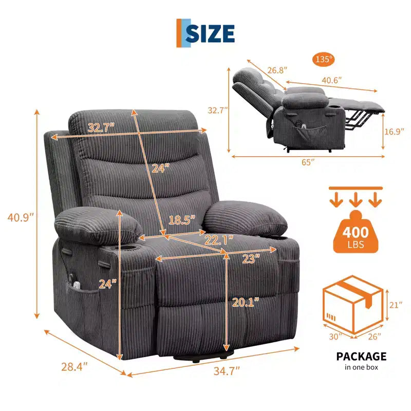 Lift Recliner Chair with Massage & Heat, Oversized Power Recliners, Home Theater Seat with 2 Cup Holders Side, Glider Reclining Single Sofa Chair