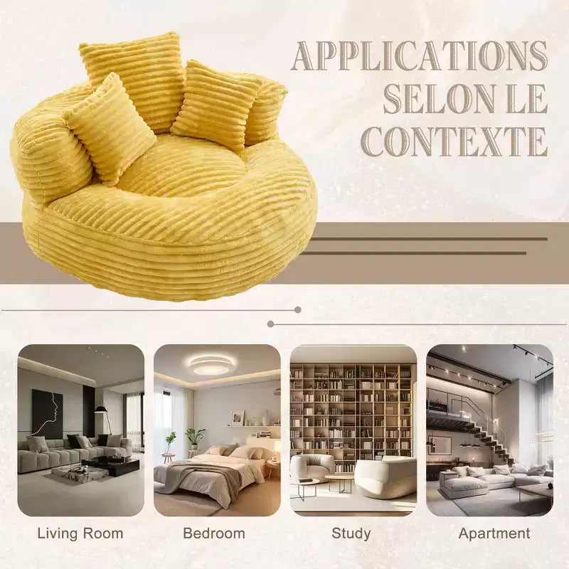 Bean Bag Sofa for Adults Kids, Oversized Corduroy Bean Bag Chair with 3 Pillows & Armrest for Living Room Bedroom