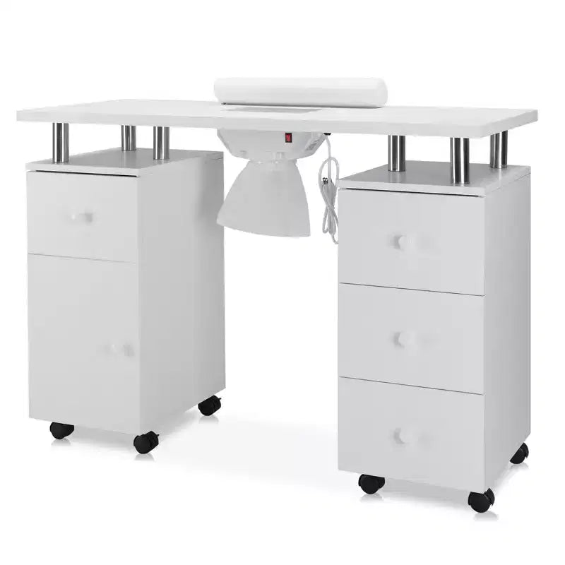 42.5 in. White MDF 3-Drawer Manicure Table Nail Desk with Storage, Doors, Electric Dust Collector