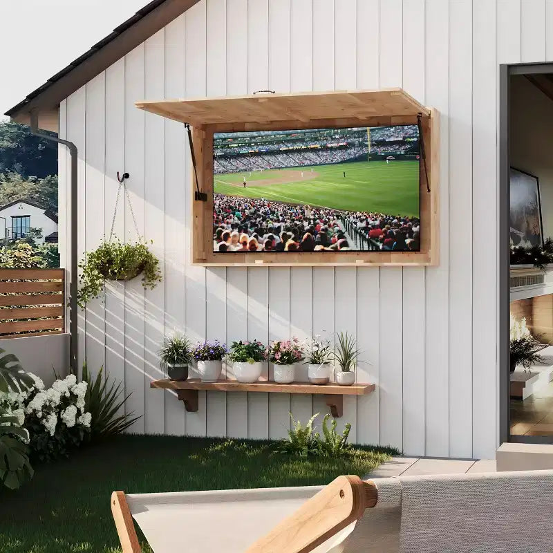 55 in Outdoor TV Enclosure, Solid Wood Weatherproof TV Cover with 4D Adjustable Mount & Fold-Up Door (Fits 44-55 in TVs)