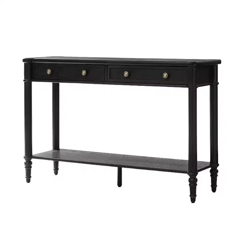 47.2 Walnut Console Table with 2 Fluted Drawers & Lower Shelf