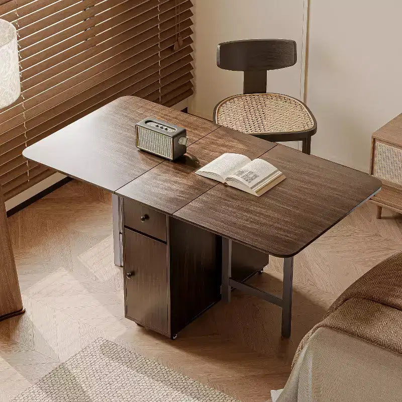 ATJafurn 59 Foldable Dining Table with Drop Leaves for Small Space, Rectangular Wooden Extendable kitchen Table with Wheels and Storage