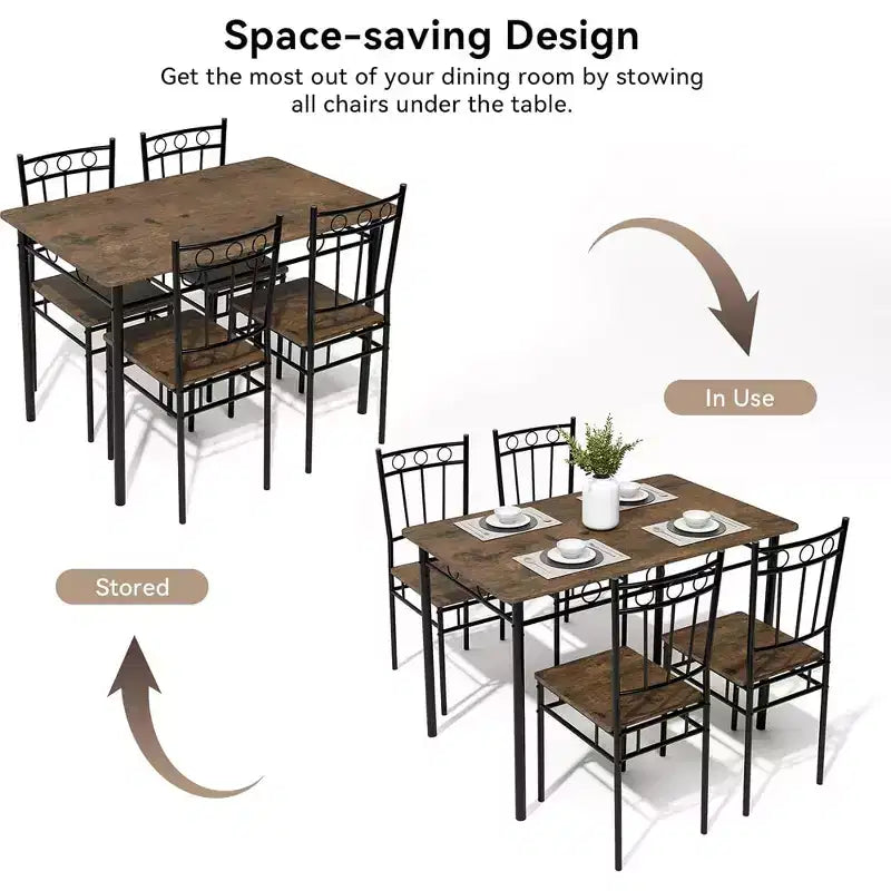 Dyonery Rectangular Dining Table Set for 4,5-Piece Kitchen Table and 4 Chairs,Dining Room Table Set,Space-Saving Kitchen Table Set for Small Space