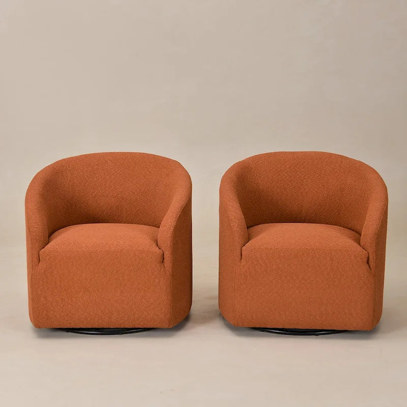 Fauteuil tonneau pivotant tapissé en tissu bouclé KINWELL 32 W (ensemble de 2)
