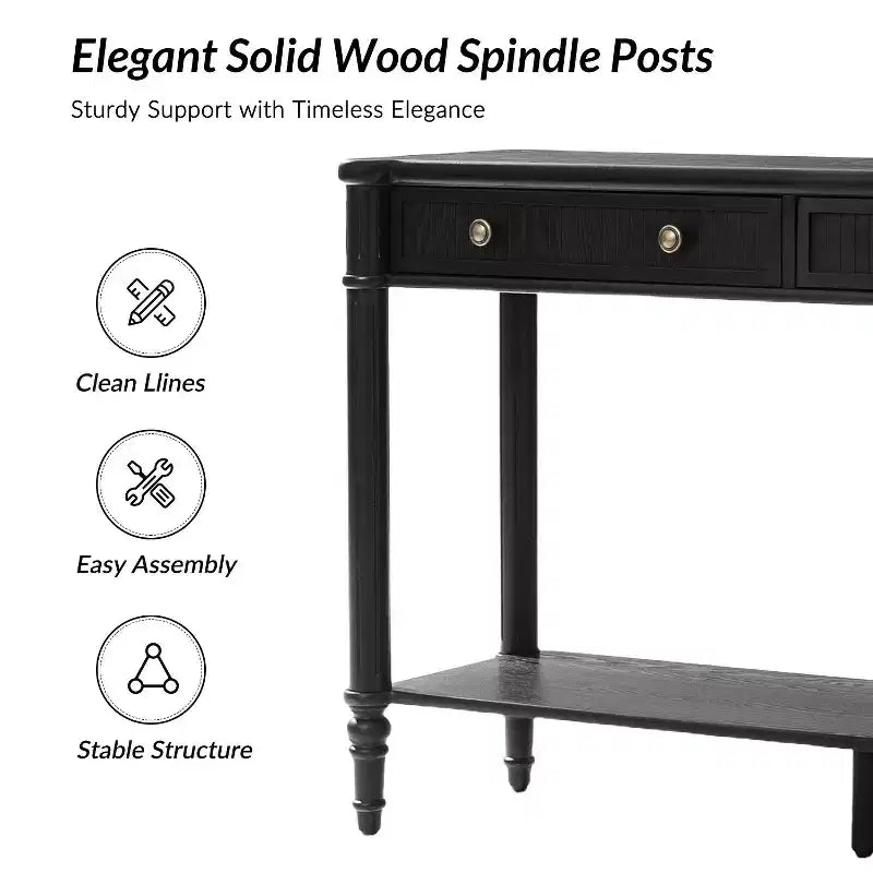 47.2 Walnut Console Table with 2 Fluted Drawers & Lower Shelf
