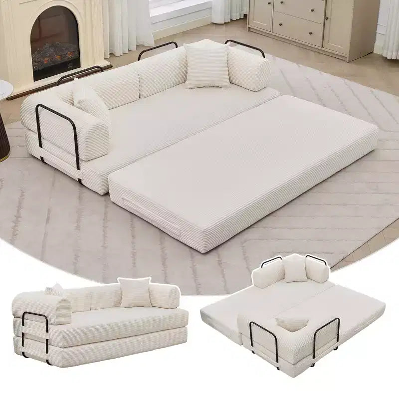 78.7 Boneless Corduroy 4-in-1 Sleeper Sofa Bed, Folding Floor Futon Loveseat with Pillows (No Assembly)