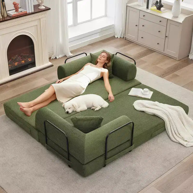 Acekool Convertible Sleeper Sofa Bed Floor Couch with Deep Seat and Corduroy Comfort