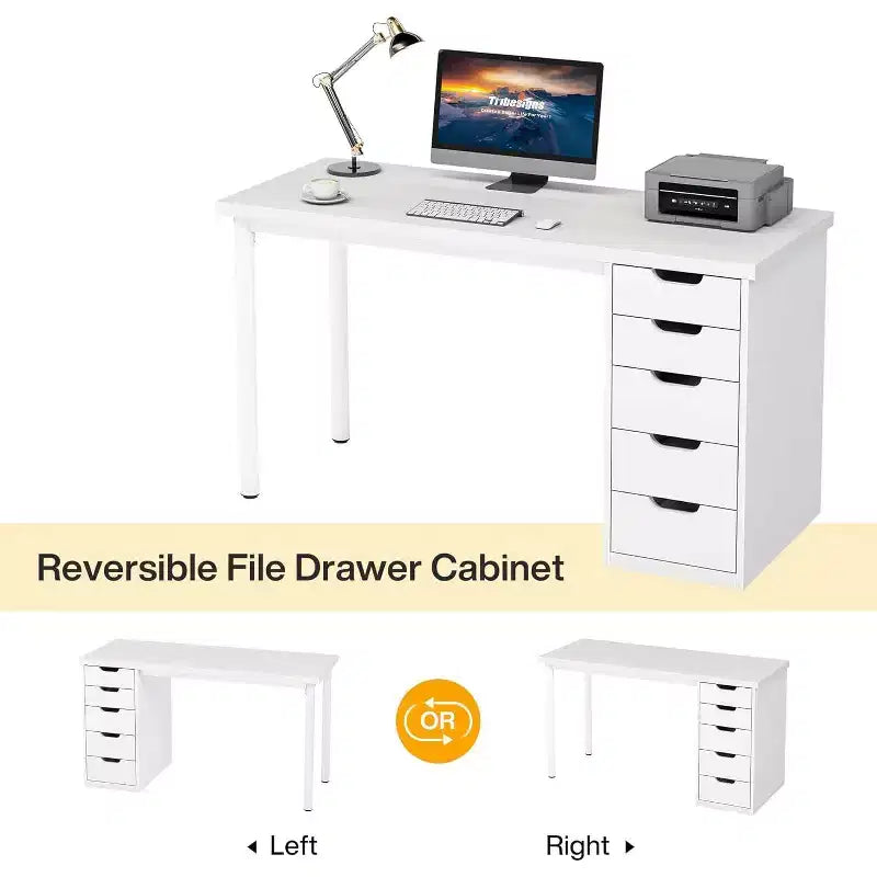 Lantine Computer Desk with 5 Drawers, 47 inches Modern Simple Home Office Desk Study Writing Table for Small Spaces
