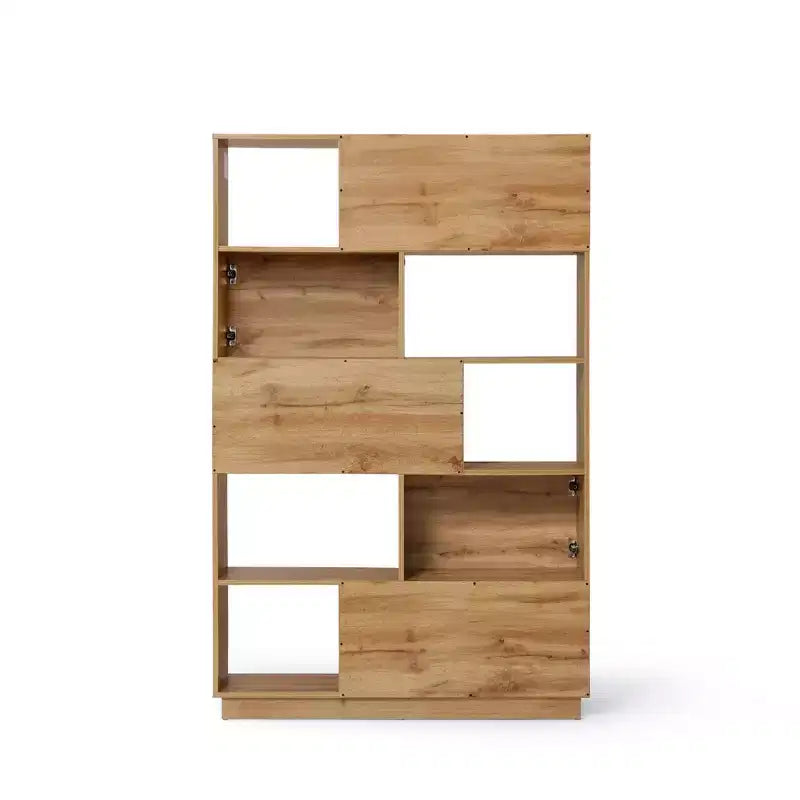 LuxenHome 68 Tall Bookcase with 8-Shelf and 2-Cabinet, 5-Tier Cube Unit Bookcase with Doors, Display Bookshelf with Storage for Living Room Brown